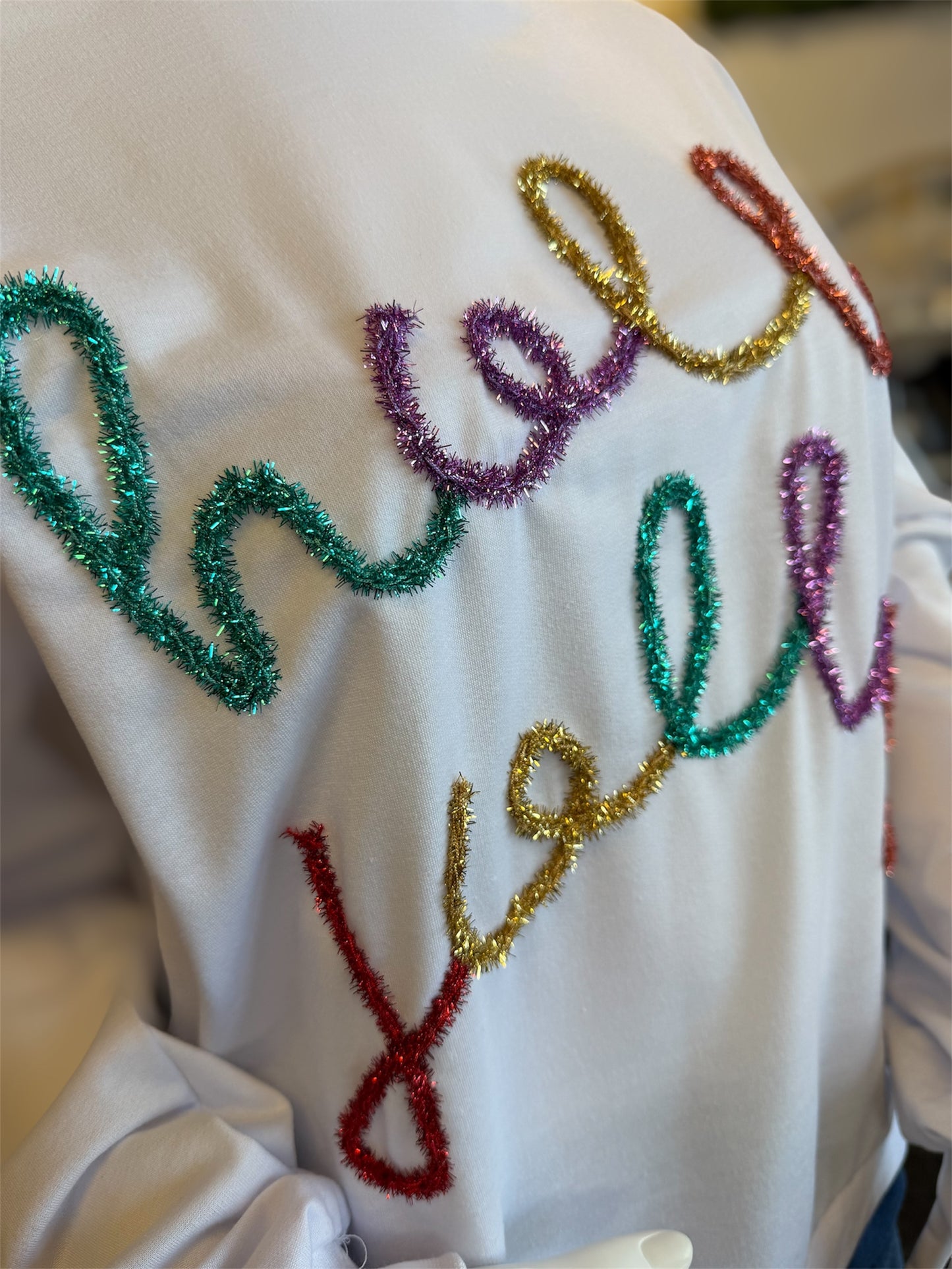 Holly Jolly Tinsel White Sweatshirt