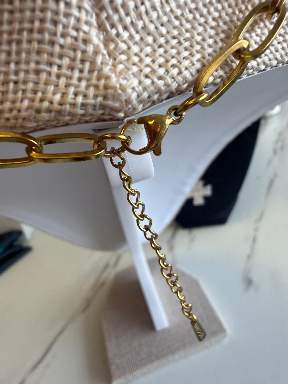 Stainless Steel Gold Plated Sacred Heart Paper Clip Necklace
