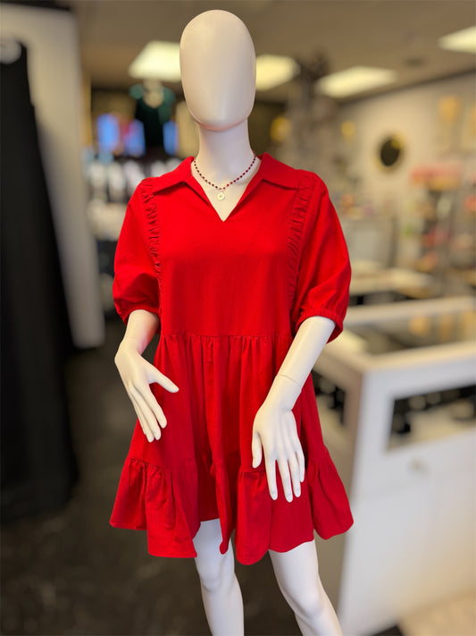 Red Tiered Babydoll Mini Dress