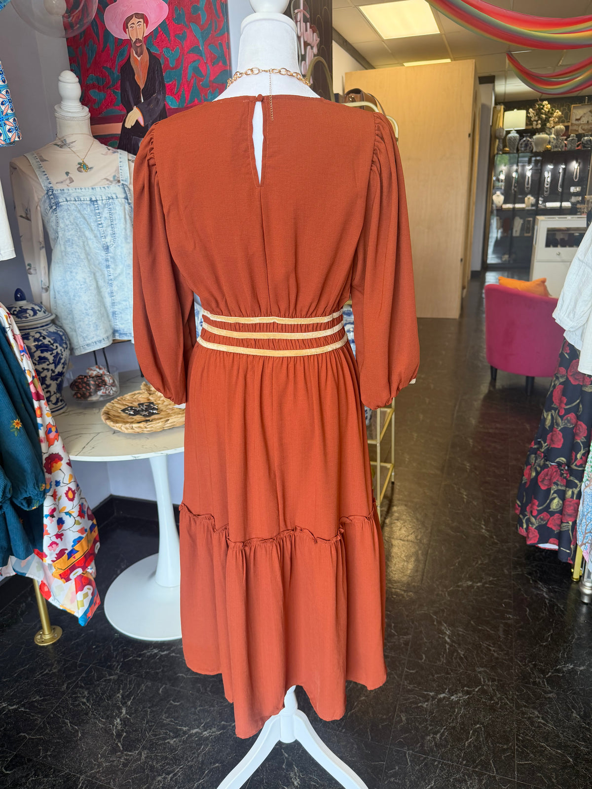 Cinnamon Round Neck Midi Dress