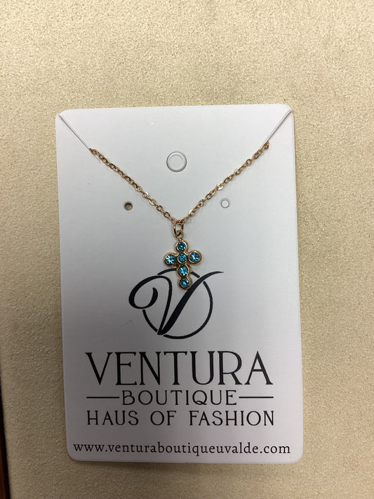Gold Blue Cross Necklace