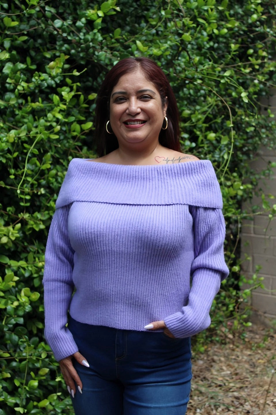 PURPLE KNIT OFF-SHOULDER TOP