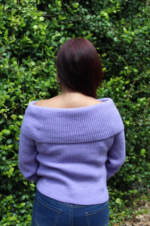 PURPLE KNIT OFF-SHOULDER TOP