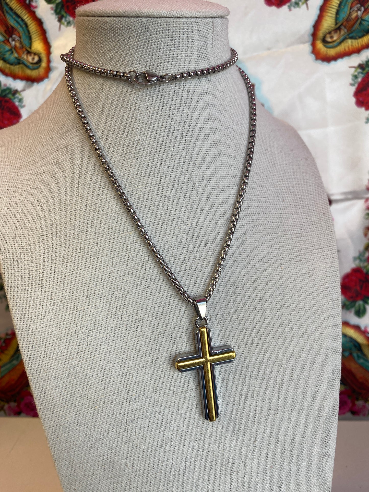 Unisex Mixed Metal Cross Necklace