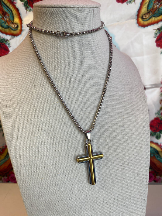 Unisex Mixed Metal Cross Necklace