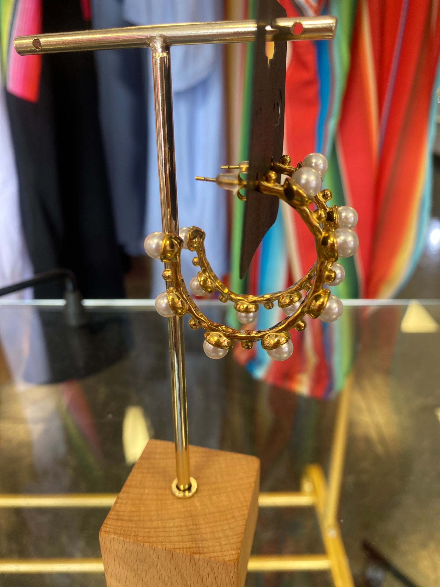 Stainless Pearl Hoop Earring