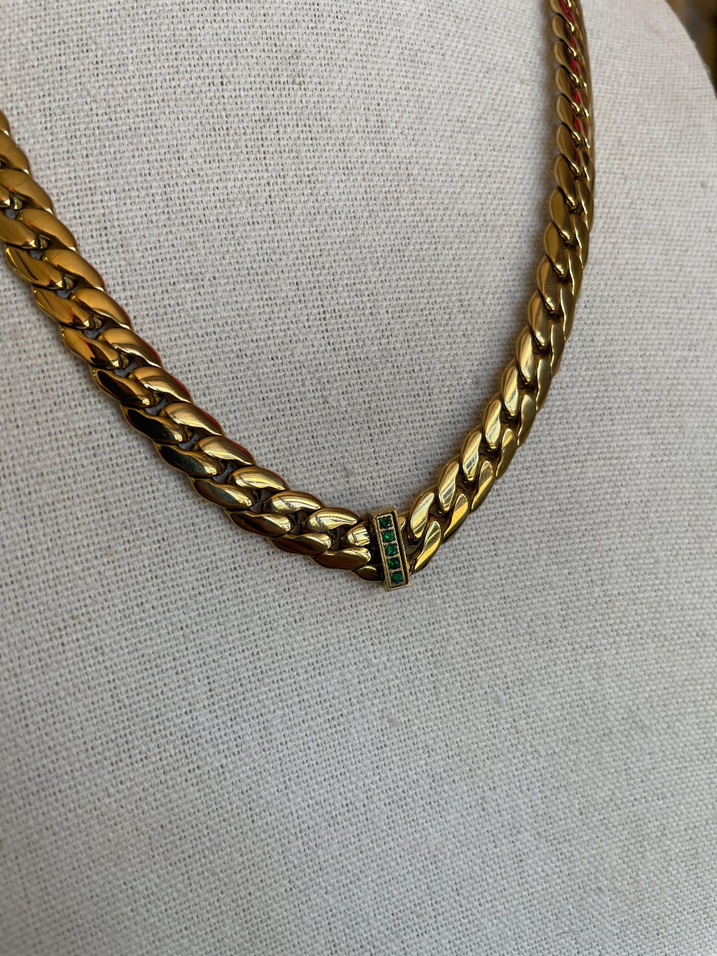 Gold Cuban Link With Green Stones