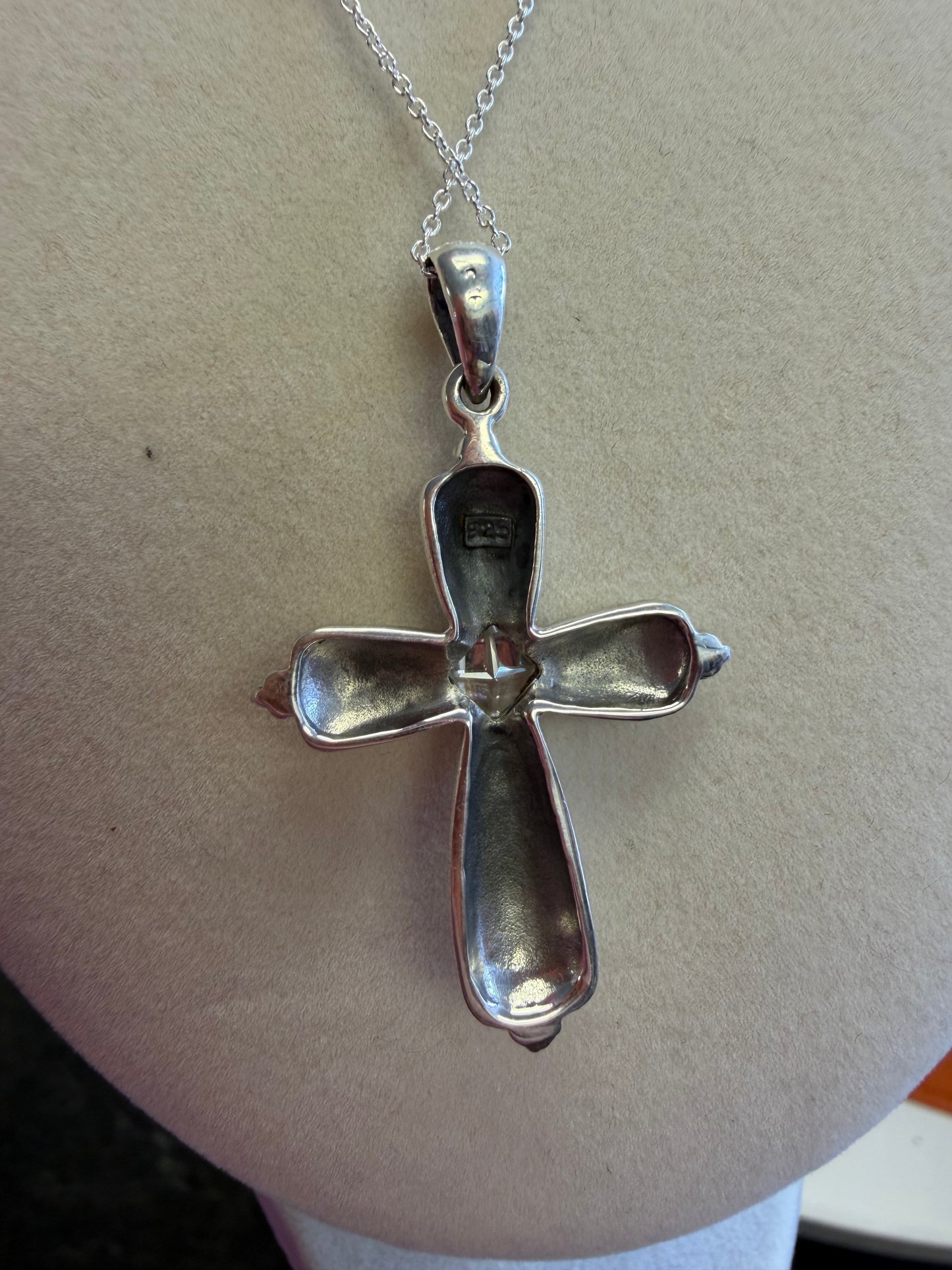 Sterling Silver Detail Crystal Cross Pendant