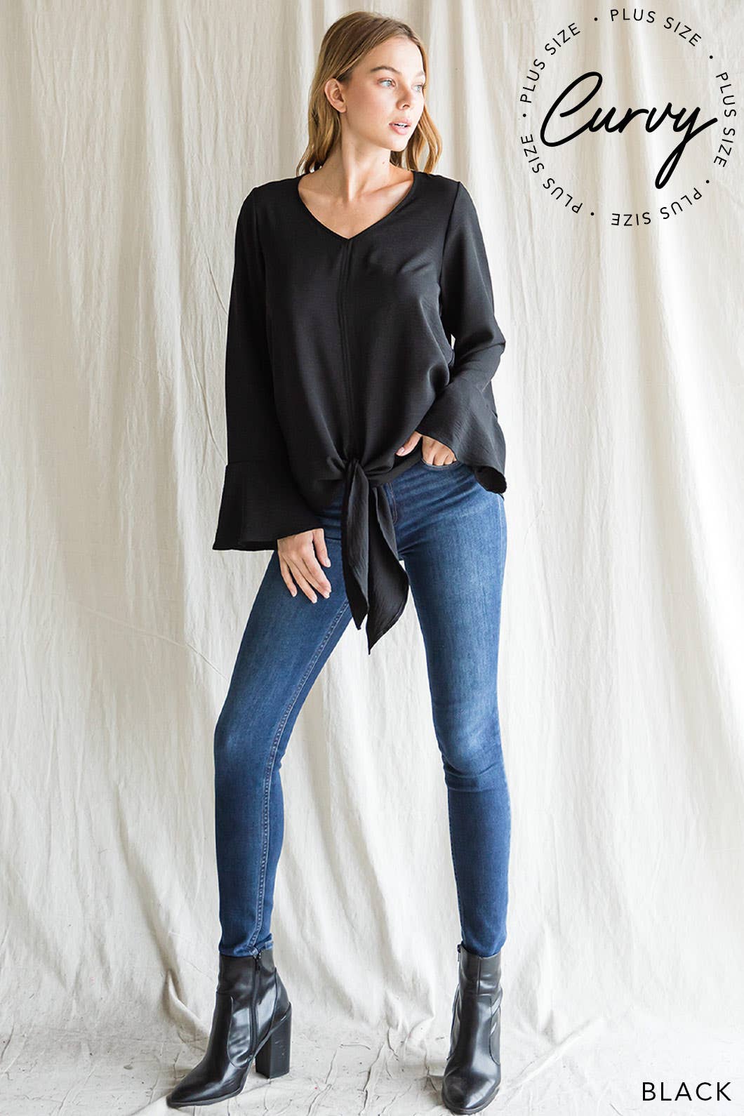 Women's V Neck Bell Sleeve Top