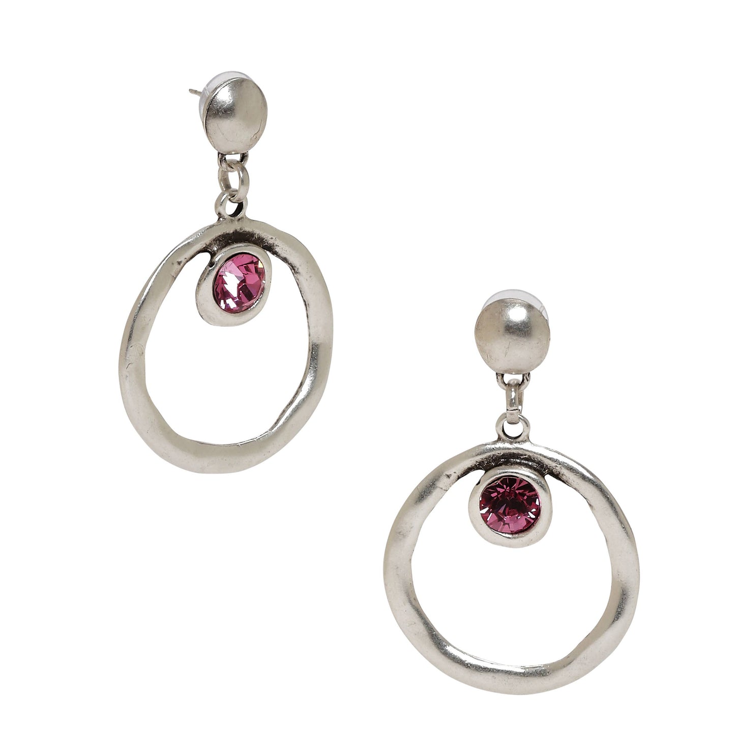 Handmade Crystal Pewter Earrings - NE1518 Pink