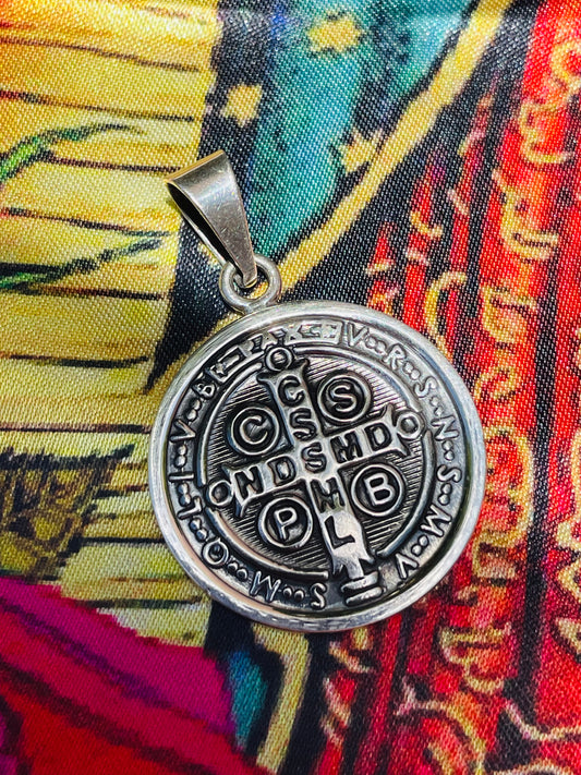 Large Sterling Silver Saint Benedict Medal Pendant