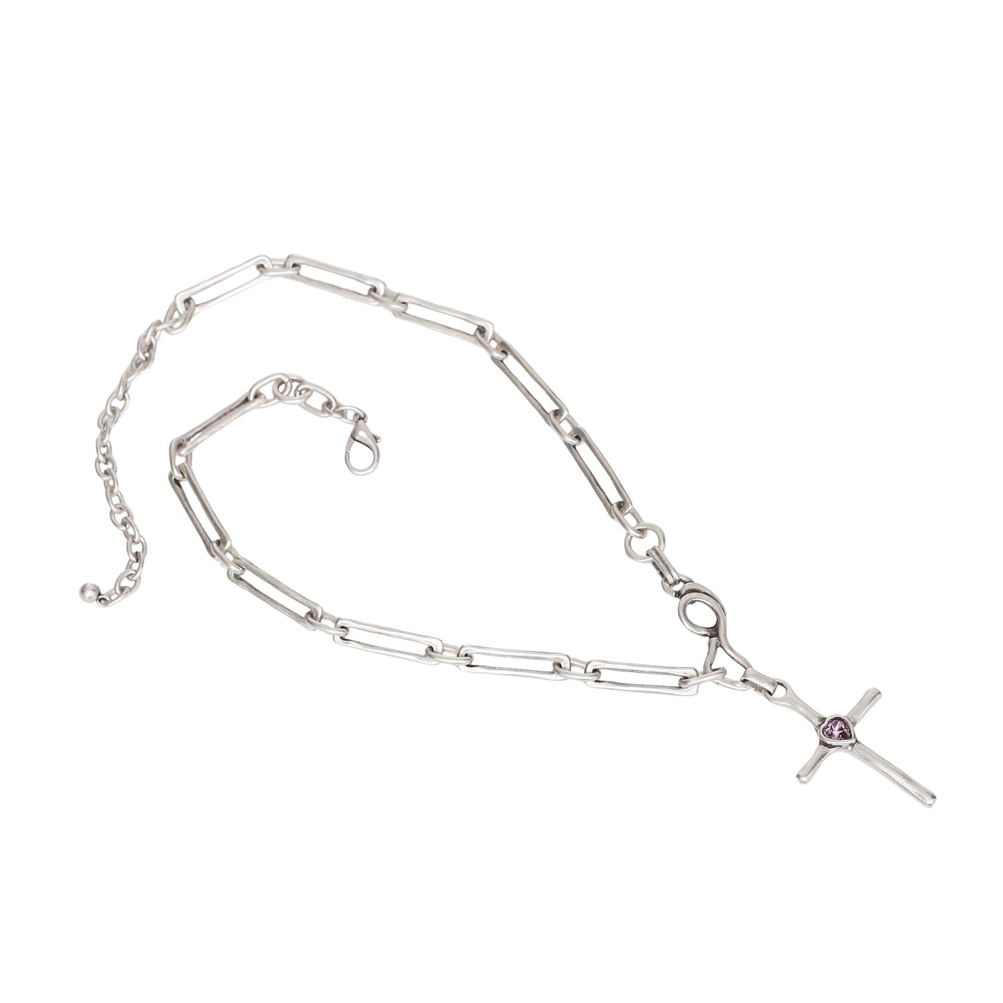 Handmade Cross Crystal Pewter Necklace - 3978