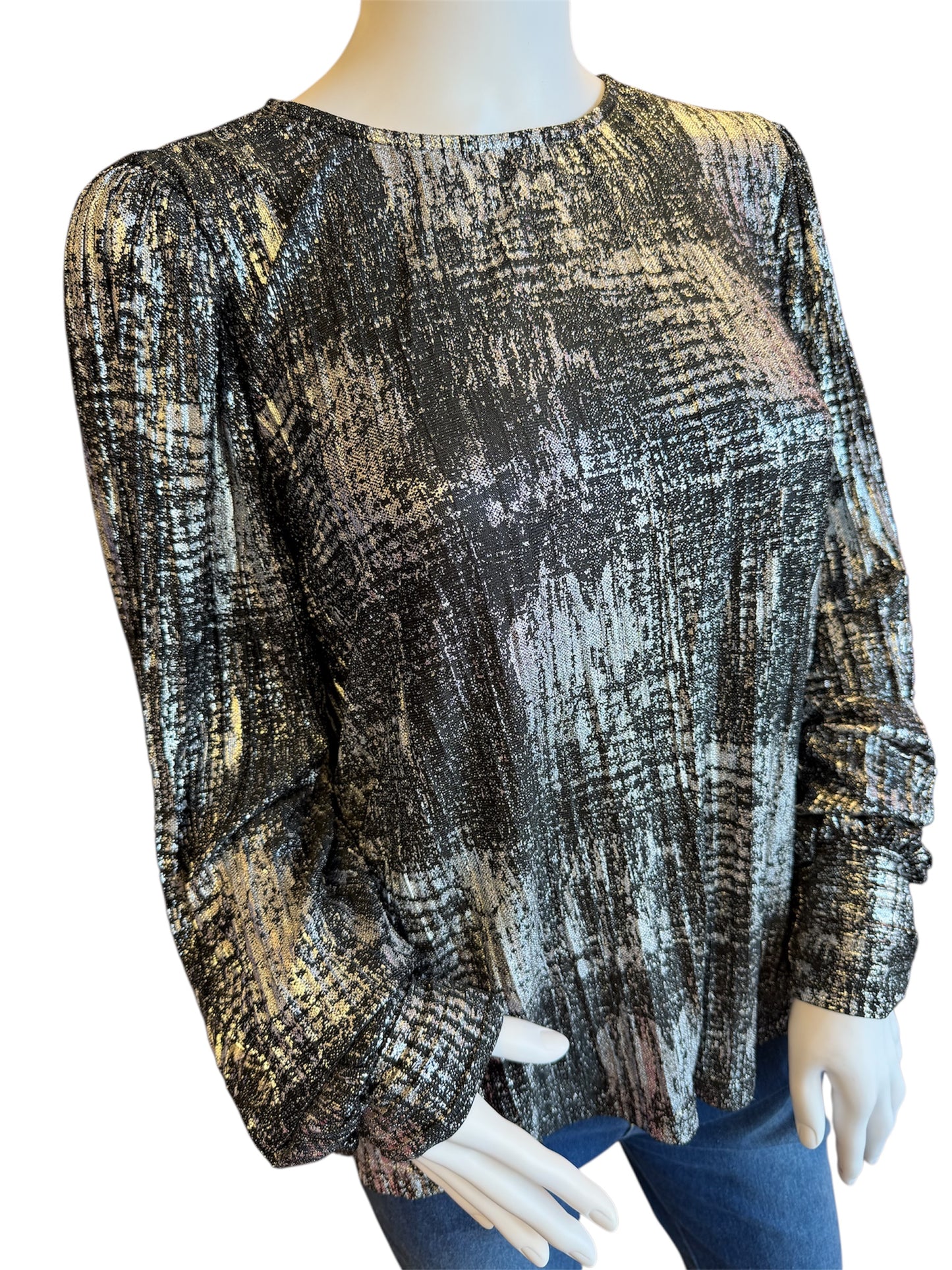 Black Silver Metallic Long Sleeve Top