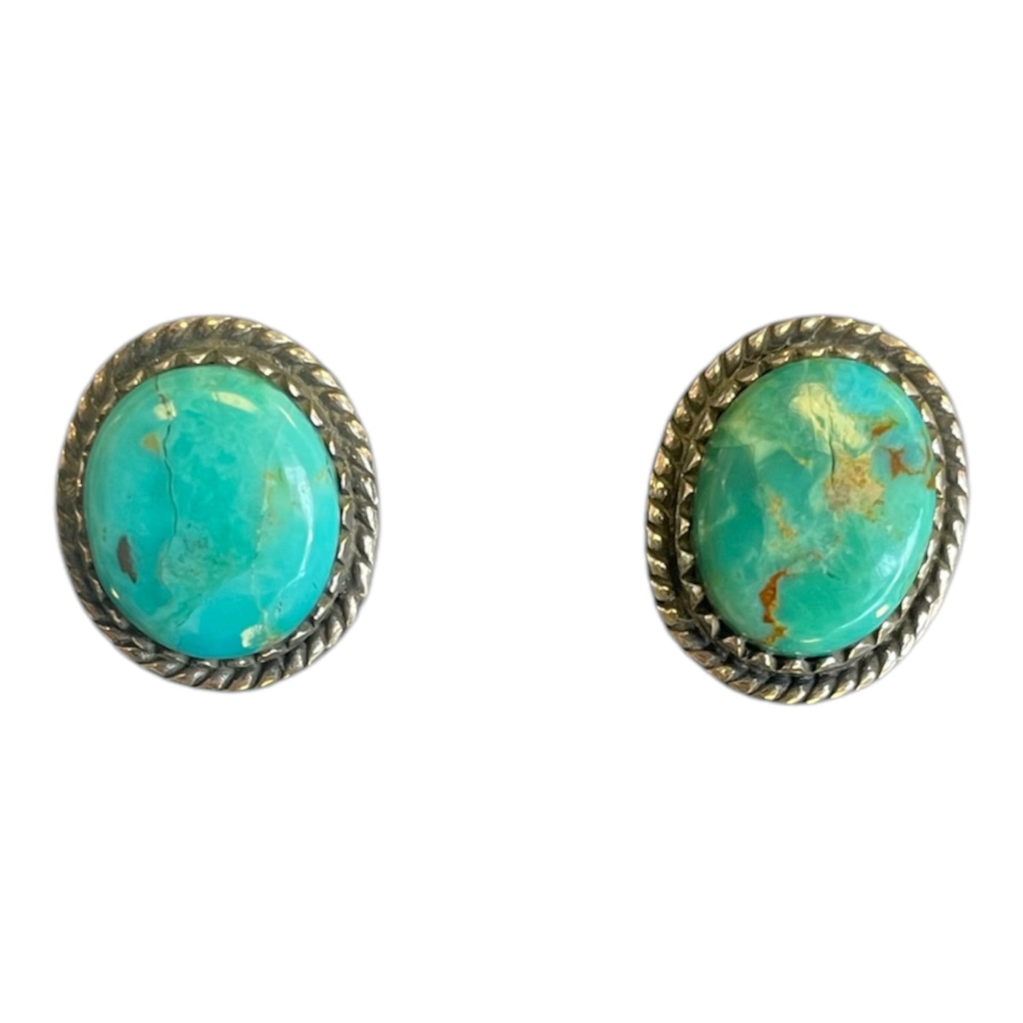 green Arizona Mohave Turquoise 925 Sterling Silver Stud Earrings