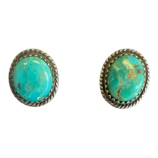 green Arizona Mohave Turquoise 925 Sterling Silver Stud Earrings