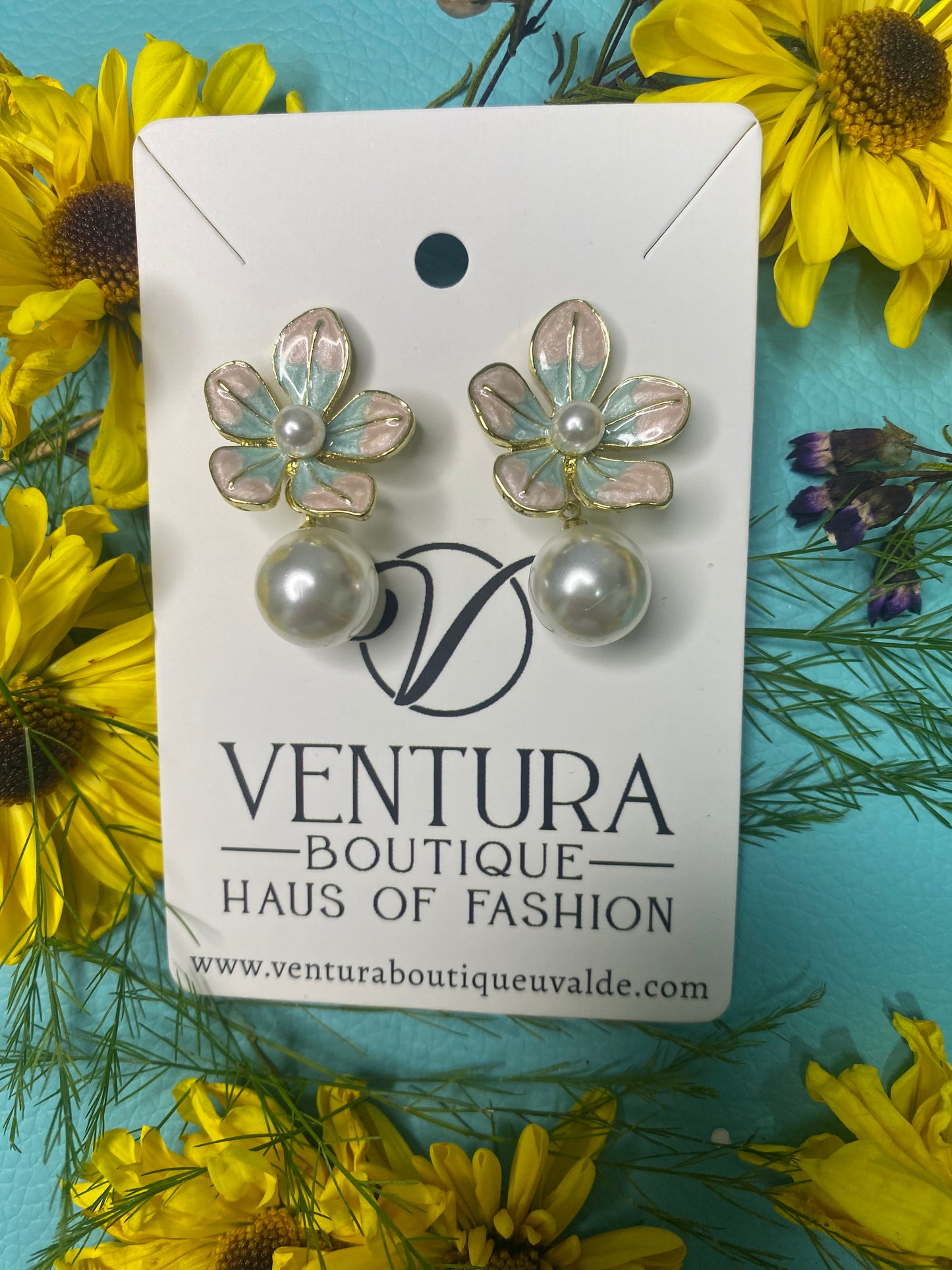 Pastel Flower Pearl Drop Earring