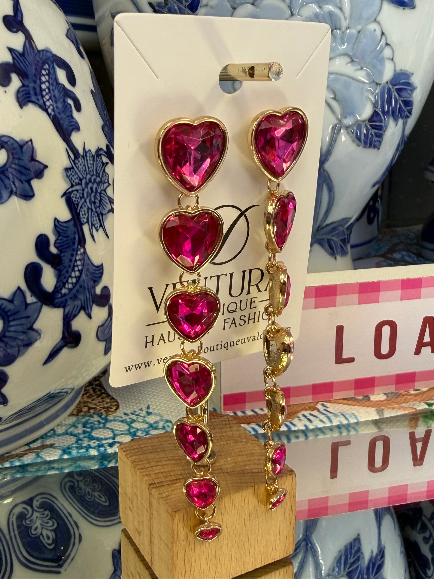 Long Pink Crystal Drop Stud Eay