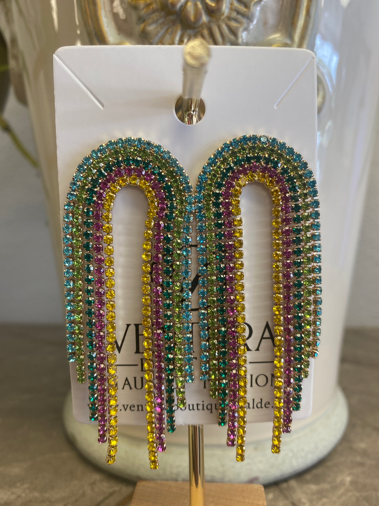 Rainbow Stud Post Earrings Crystal
