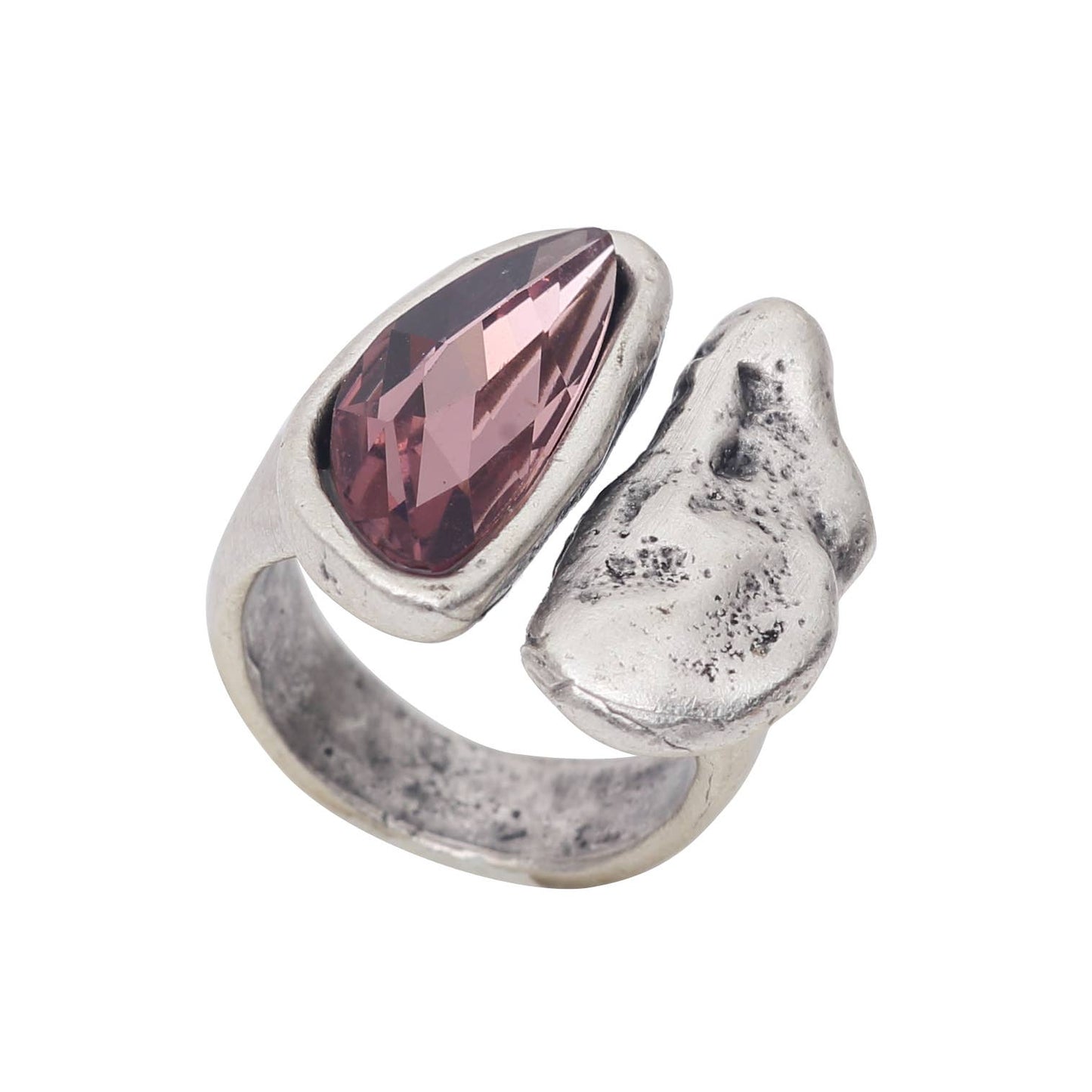 Handmade Pink Crystal Brass Ring - 6993
