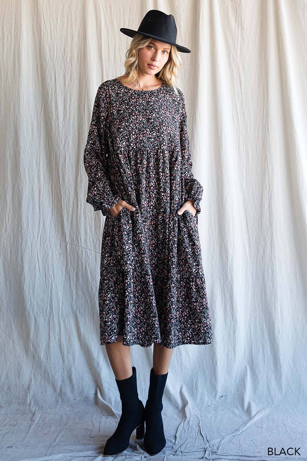 Soft Ditzy Floral Printed Midi Dress