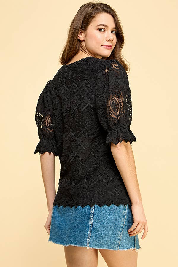 BLACK LACE BUTTON DOWN BLOUSE