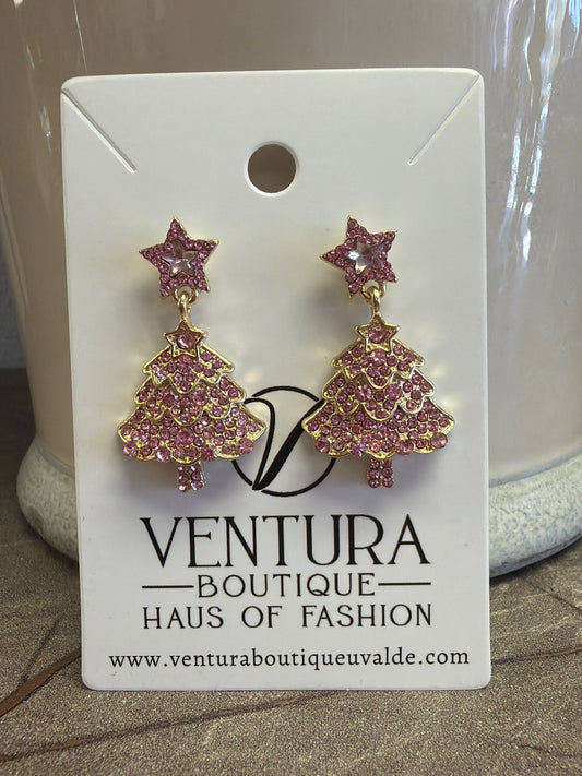 Pink Christmas Tree Post Stud Earrings