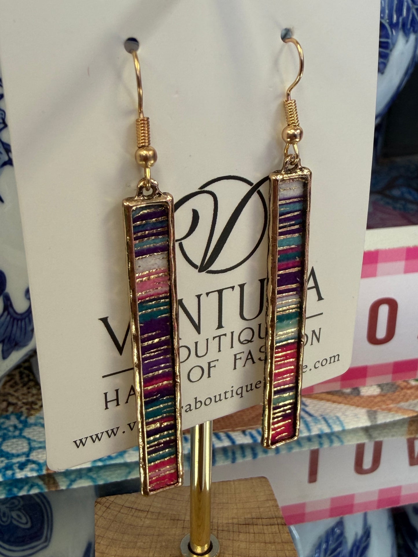 Colorful Metallic Bar Hook Earrings