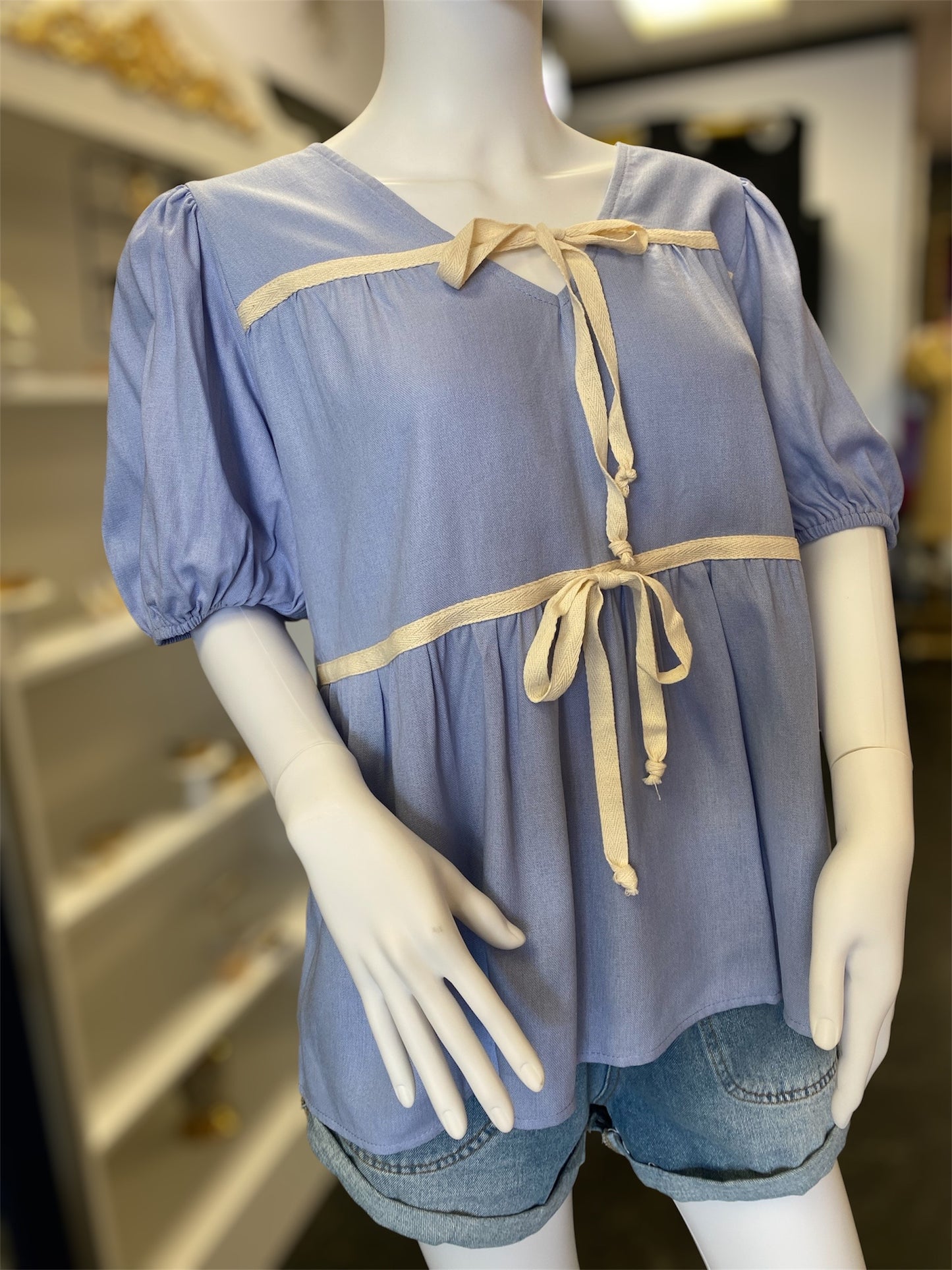 Sky Blue Babydoll Bow Top