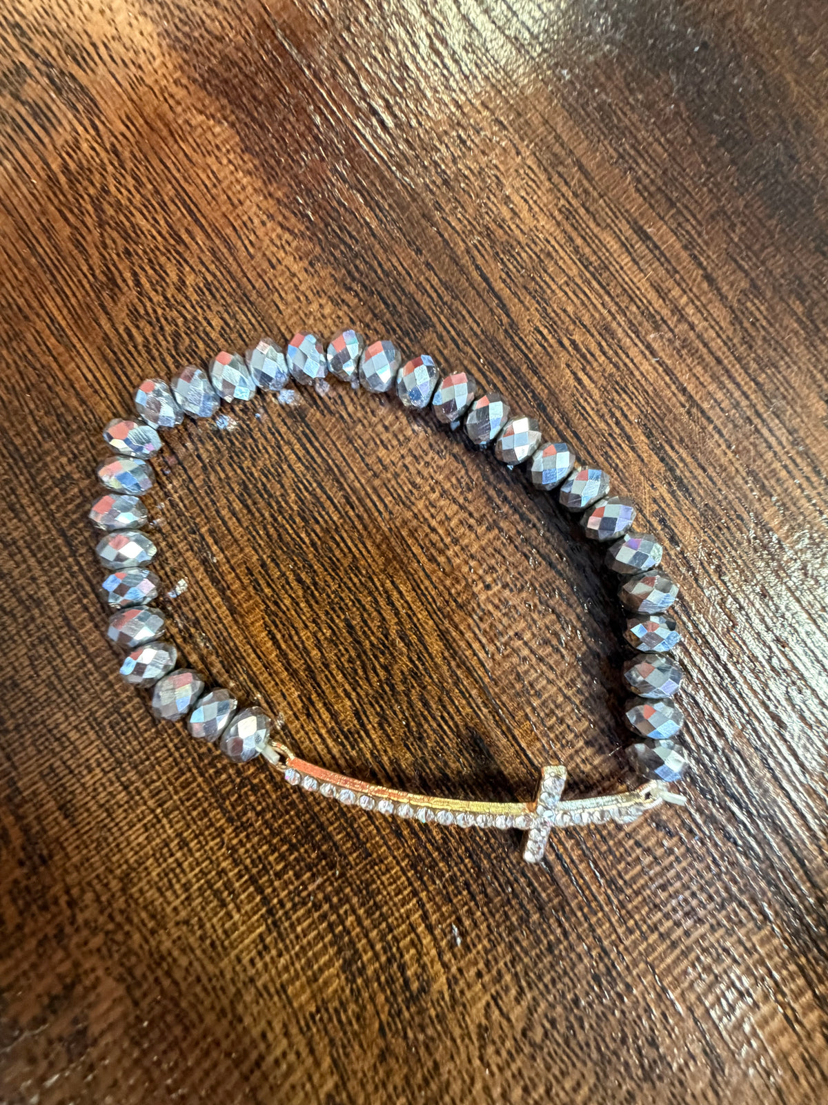 Crystal Side Way Cross Stretchy Bracelet
