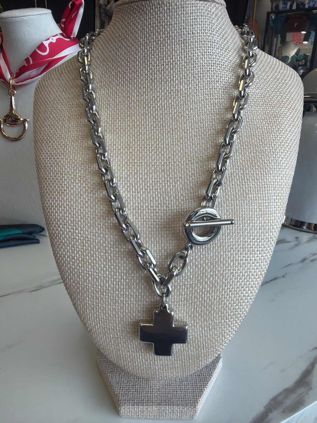 Stainless Steel Toggle Cross Necklace
