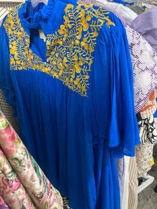 Blue with Yellow embroidered top