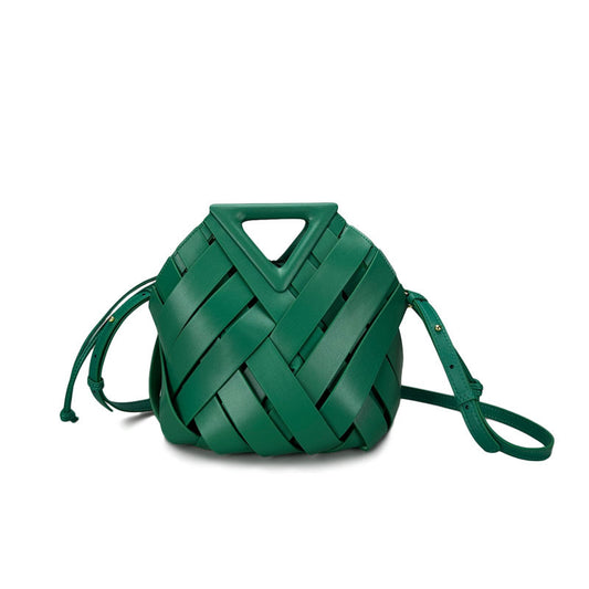 Woven Triangle Handle Genuine Leather Top Handle & Crossbody Bag
