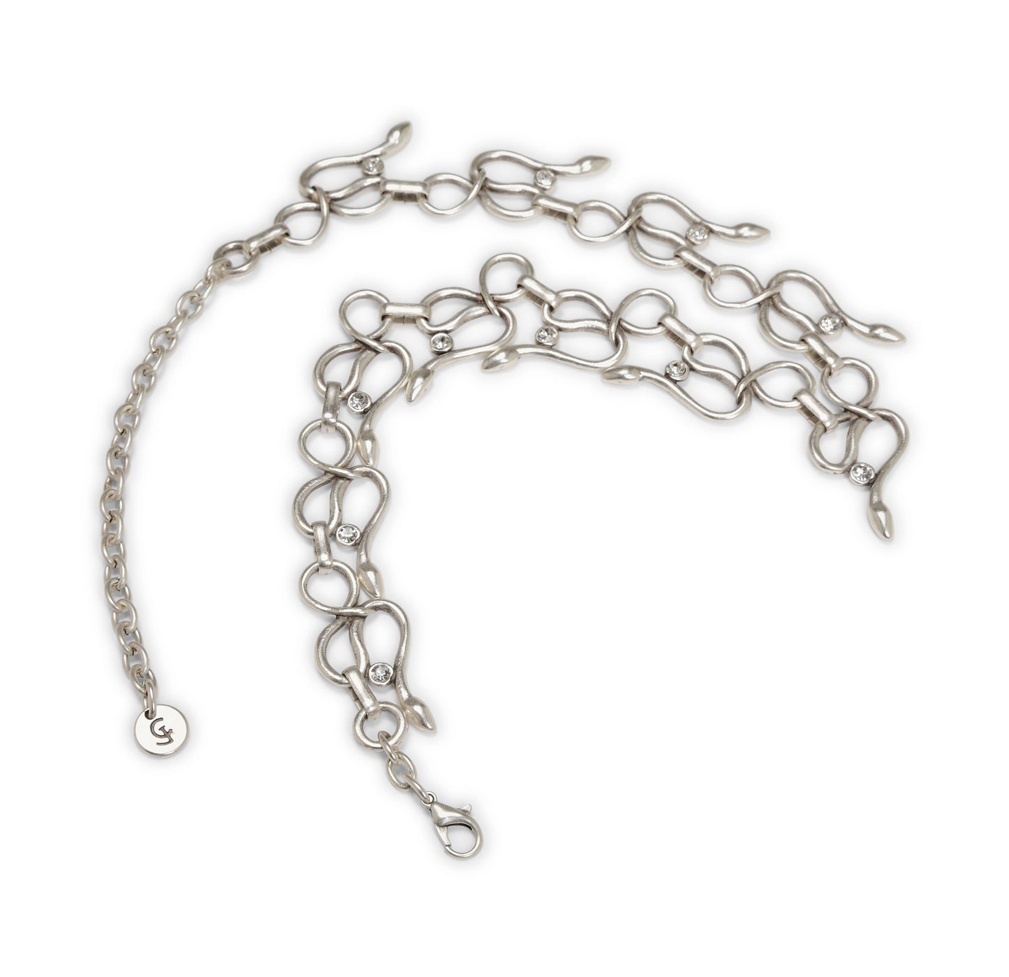 Handmade Snake Crystal Pewter Necklace - 3868