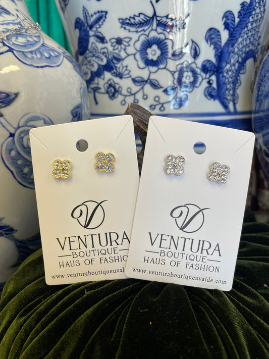Clover Stud Crystal Earrings