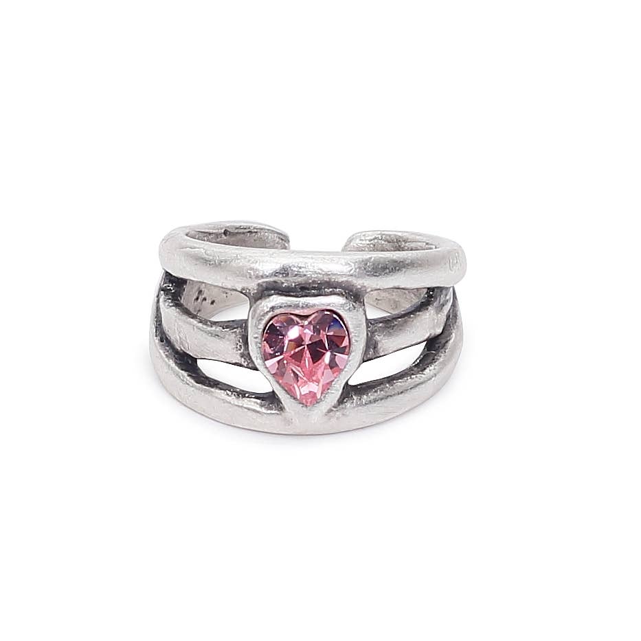 Handmade Pink Heart Crystal Brass Ring - 6922