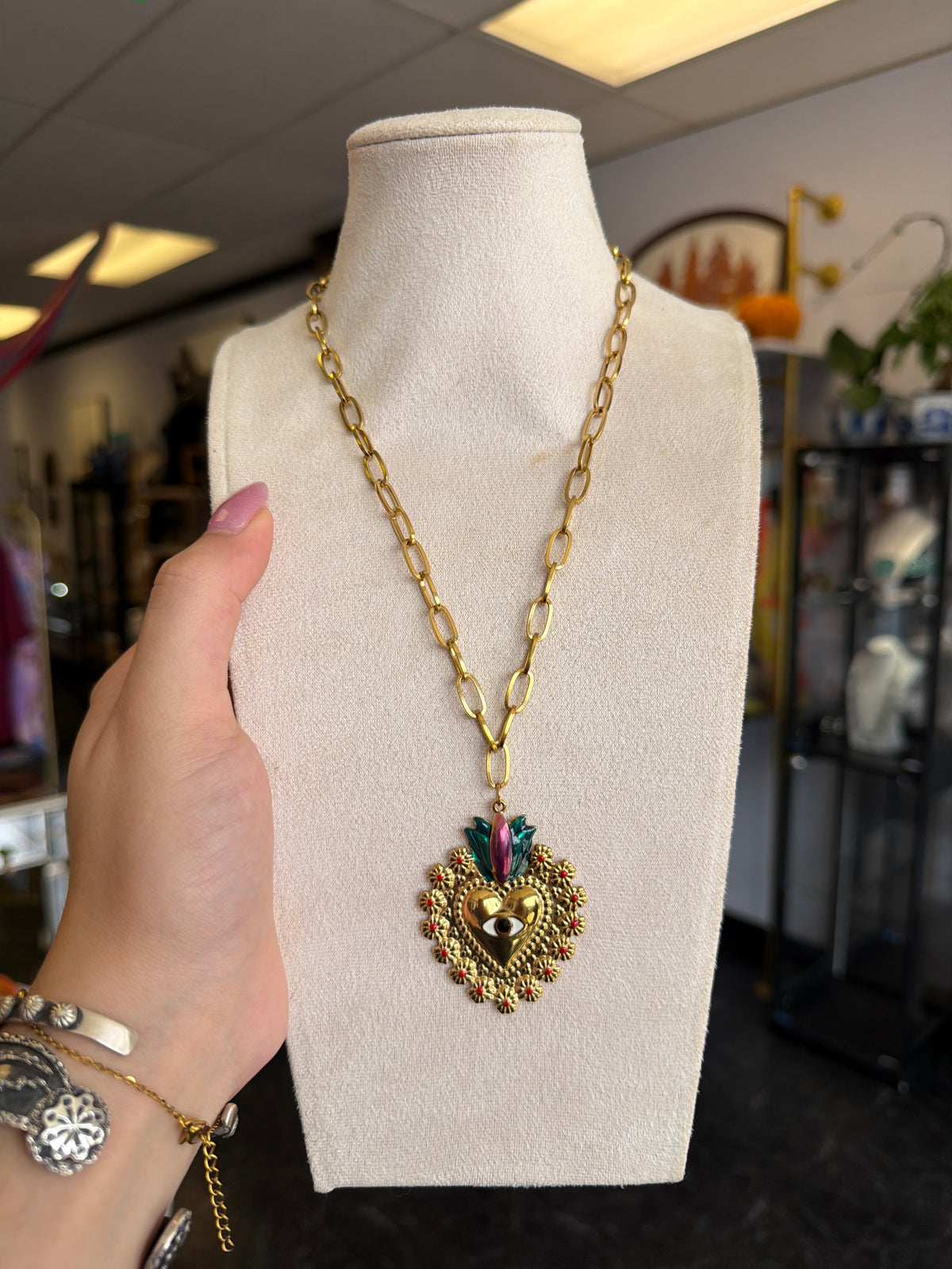 Colorful Stainless Evil Eye Heart Necklace