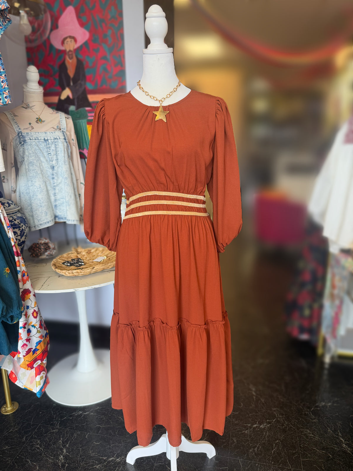 Cinnamon Round Neck Midi Dress