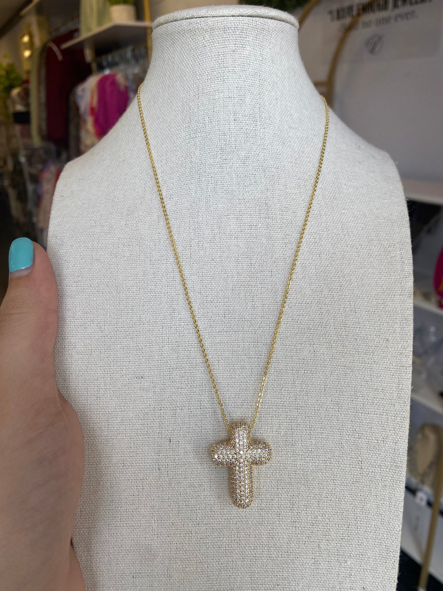 Crystal Pave Gold Cross Necklace