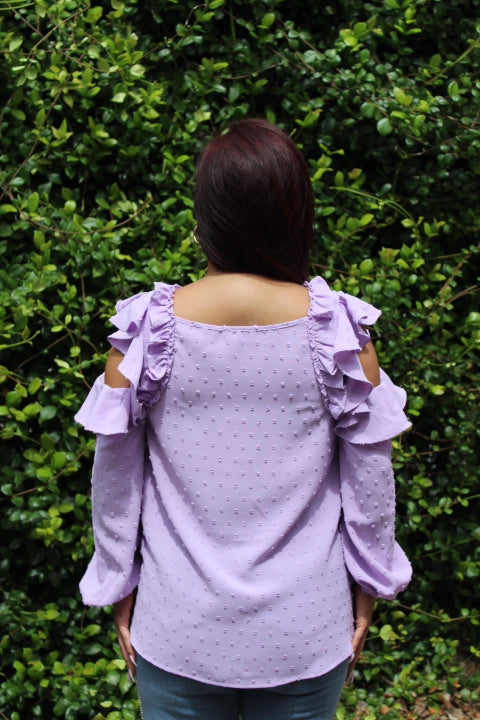 LAVENDER COLD SHOULDER SELF DOT BLOUSE