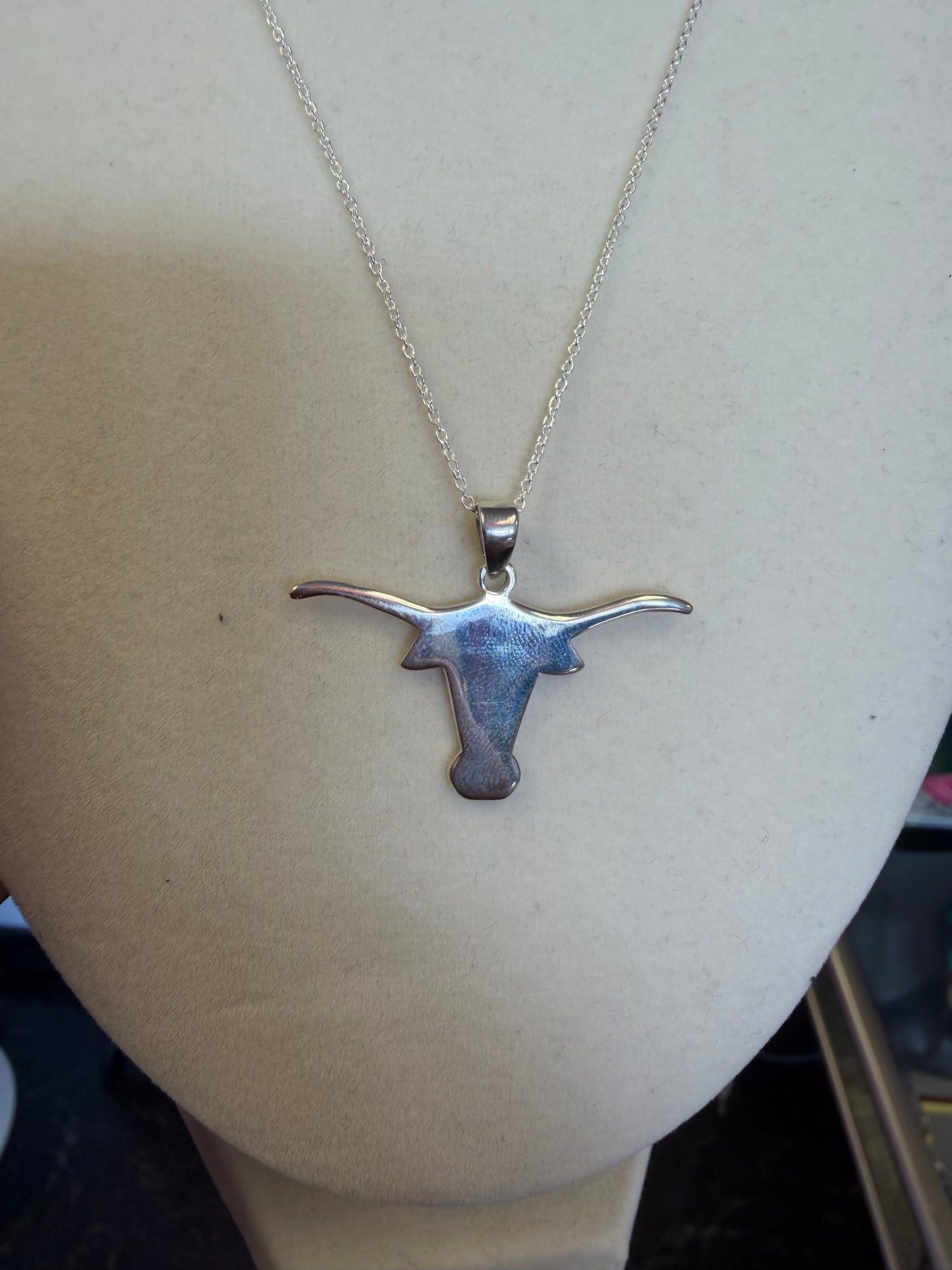 Medium Sterling Silver Long Horn Pendant