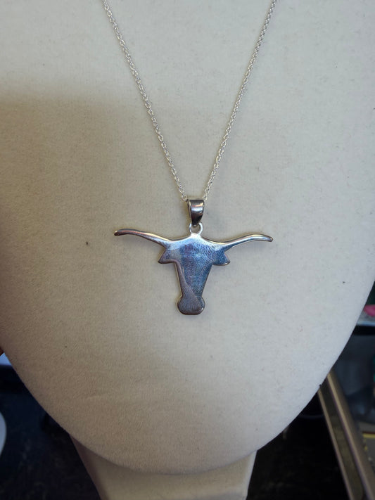 Medium Sterling Silver Long Horn Pendant
