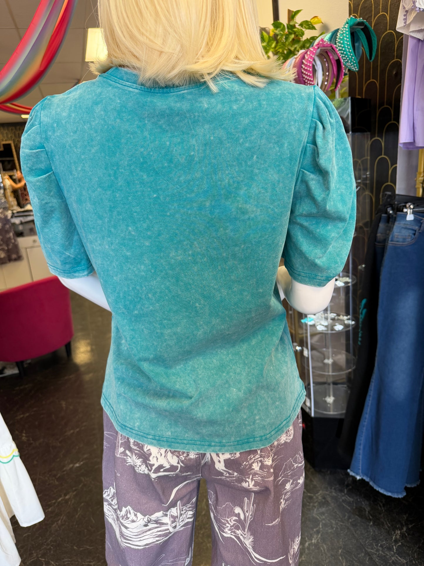 Acid Wash T-shirt Stitch Western Top