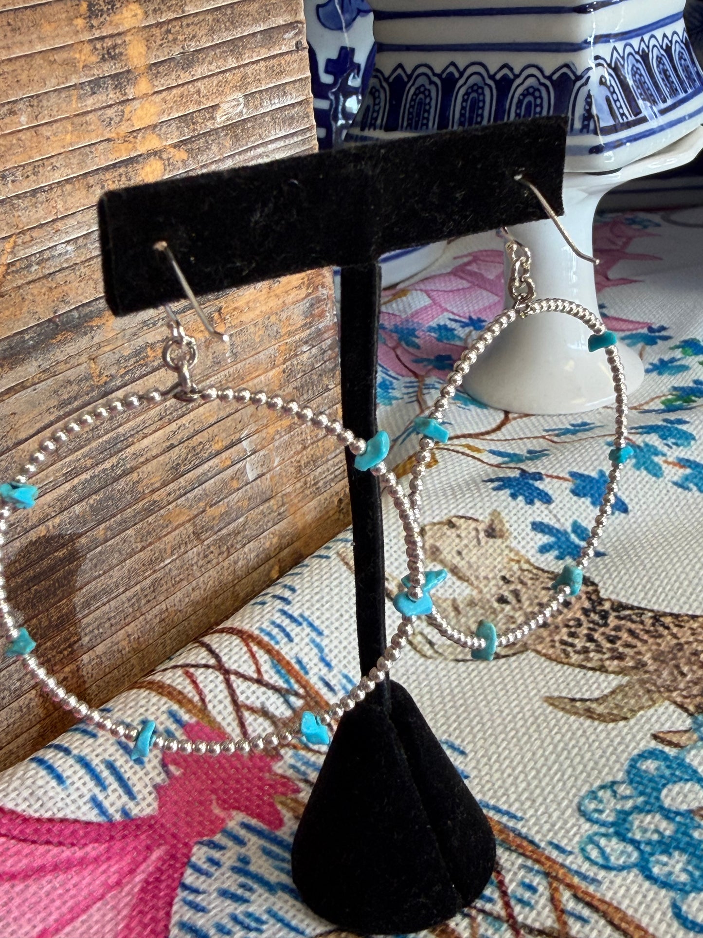 Sterling Silver Beaded Turquoise Hoop Earring