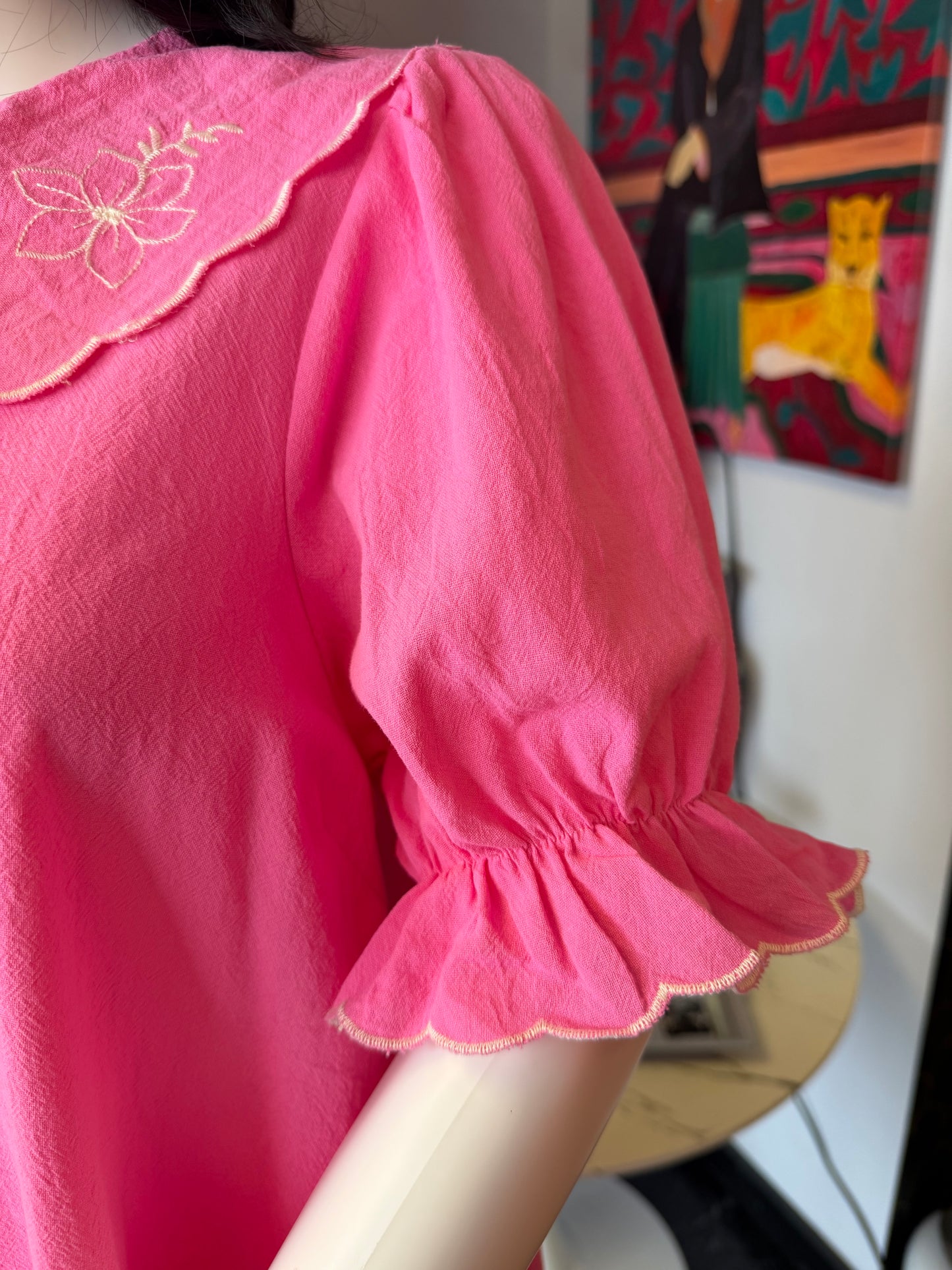 Pink Embroidered Collared Dress