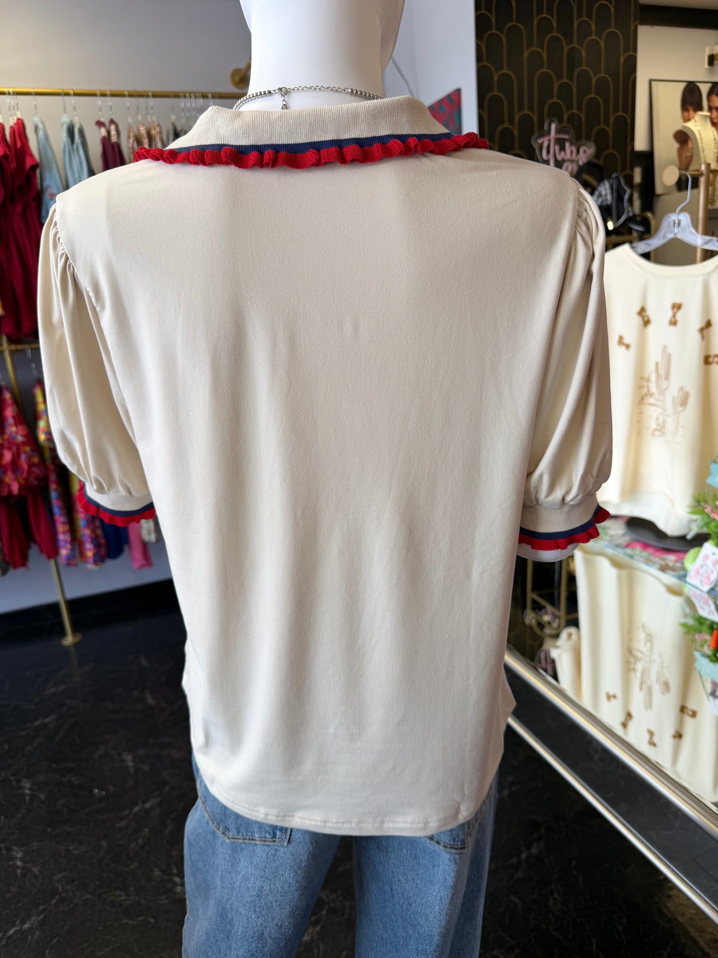 Ecru Ruffle Polo Tee