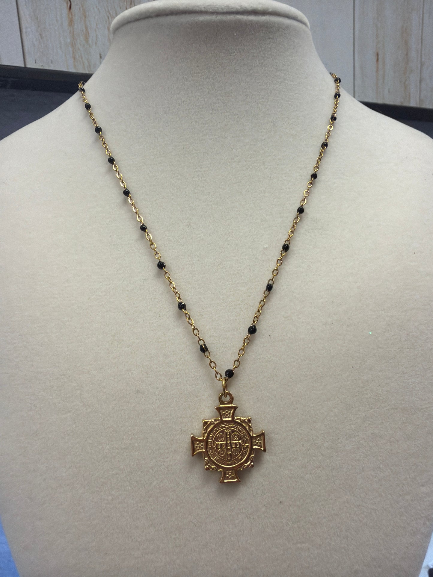 Gold plated Saint Benedict Charm Necklace
