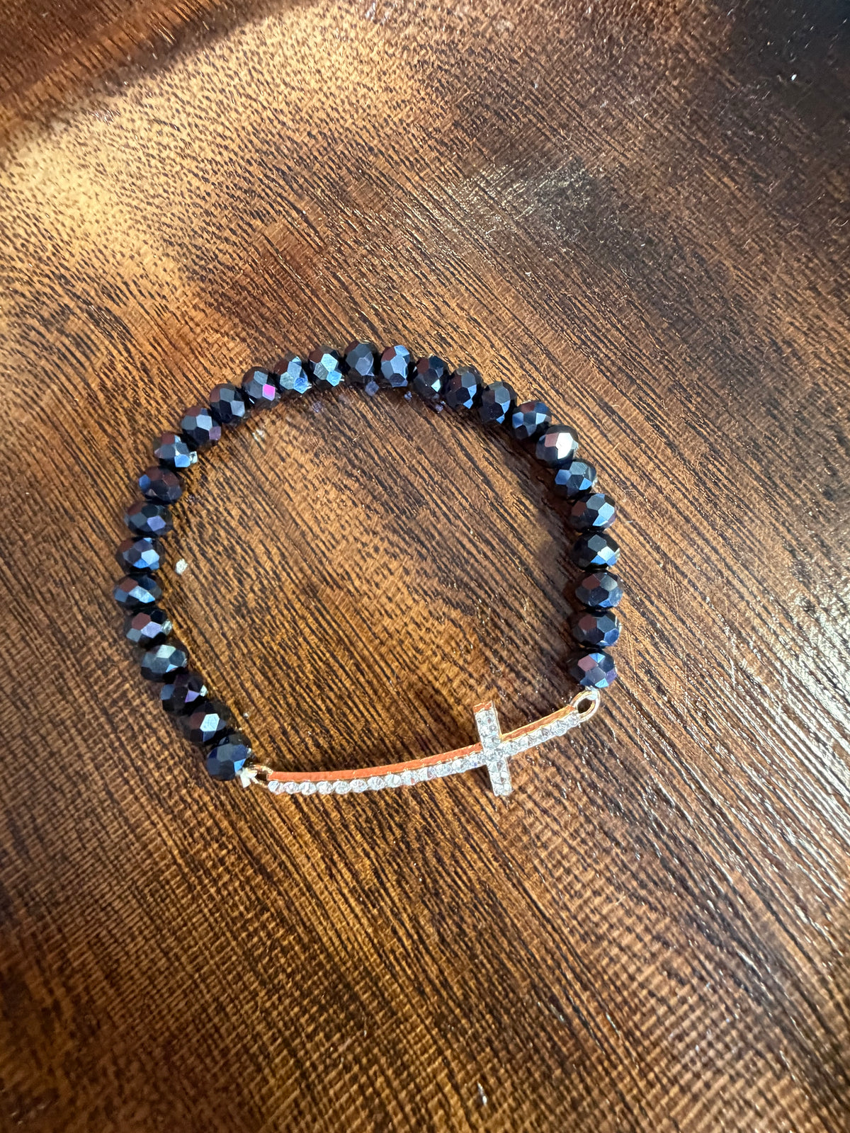 Crystal Side Way Cross Stretchy Bracelet