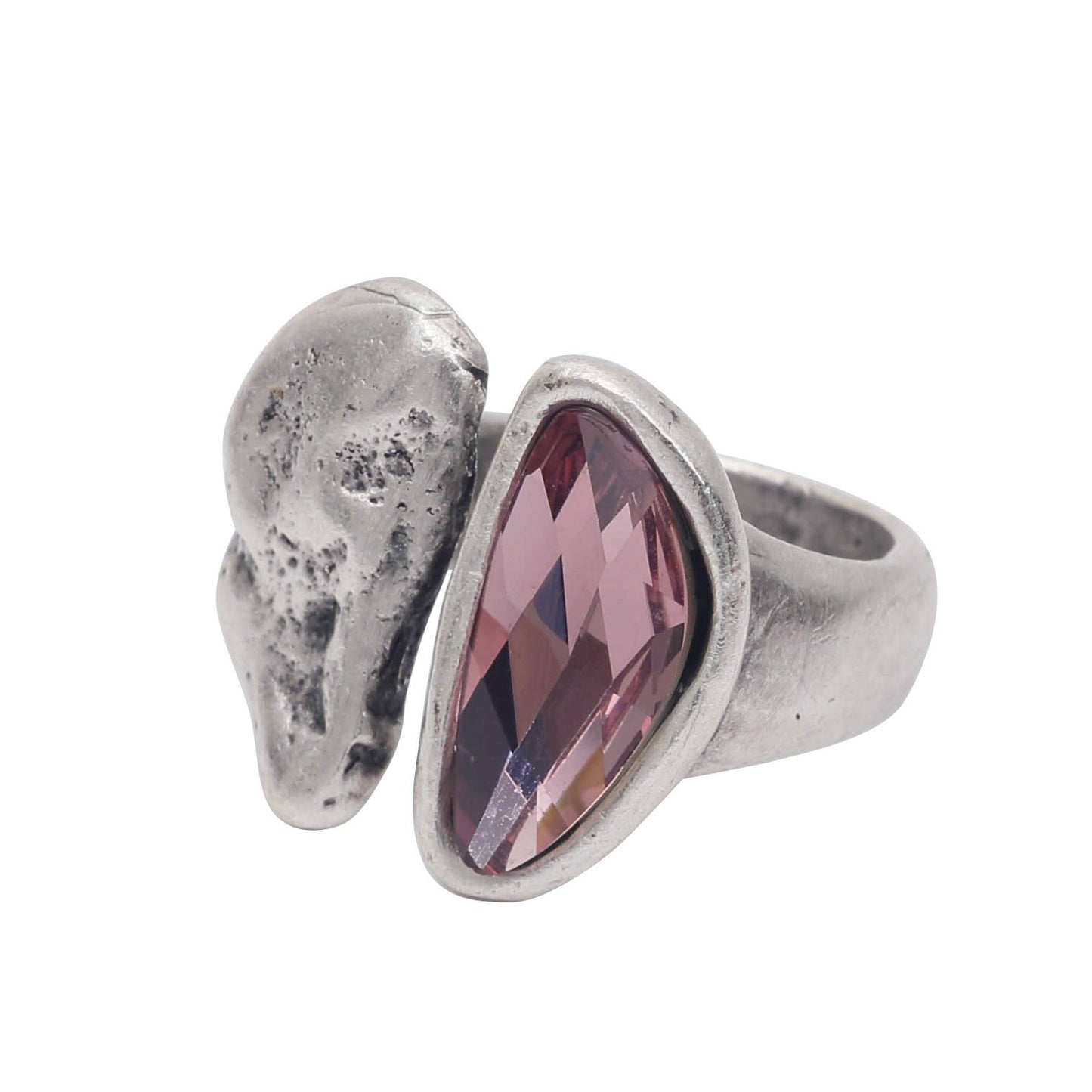 Handmade Pink Crystal Brass Ring - 6993