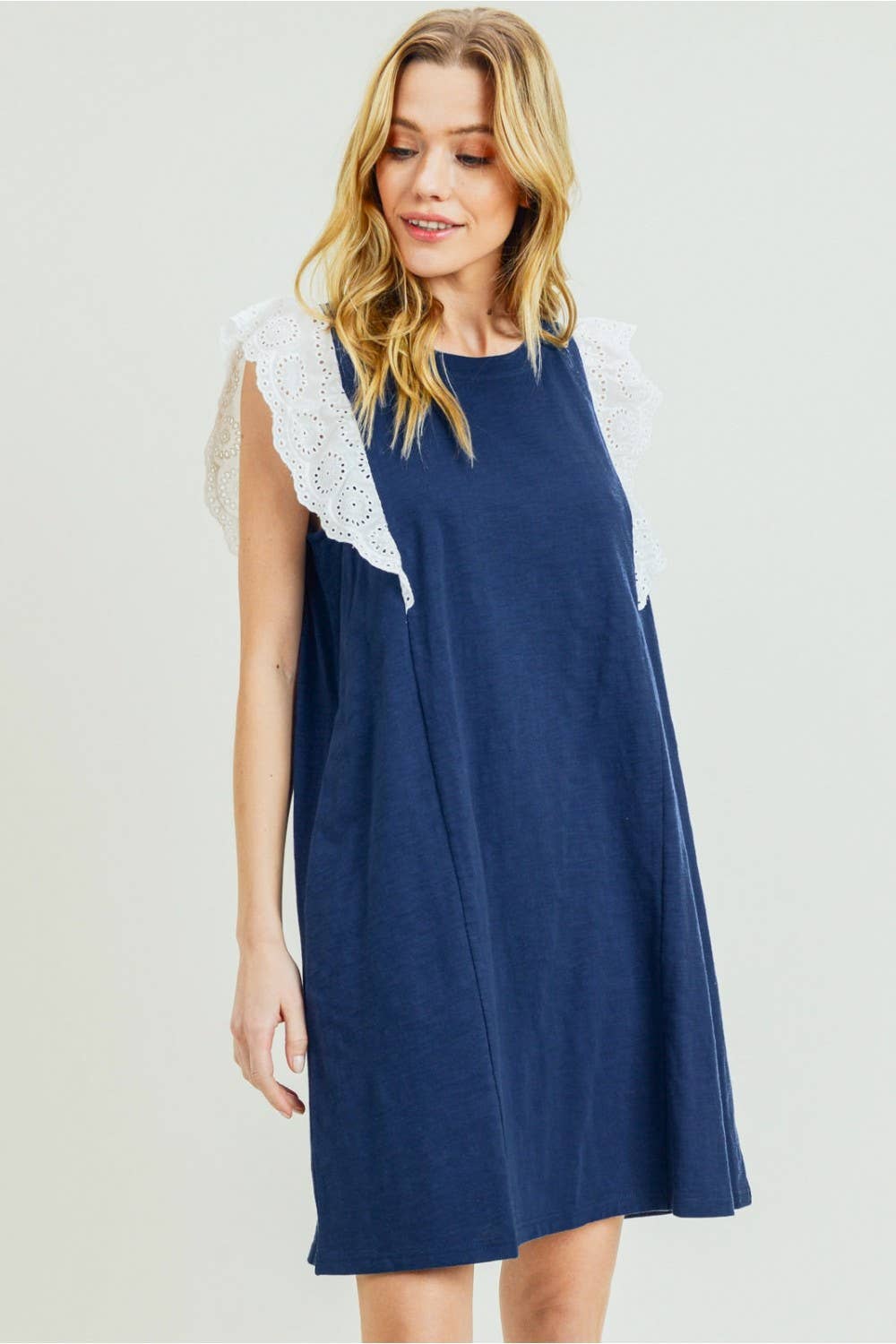 Women's washed cotton slub shift dress