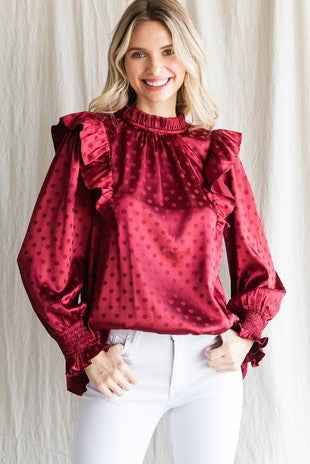 Polka Dot Satin Long Sleeves Top